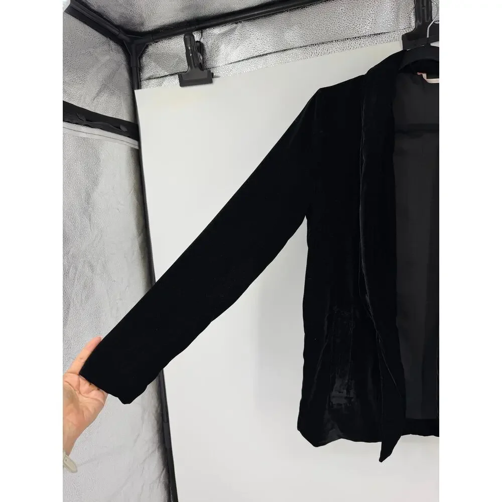 Free People Womens XS Open Front Velvet Blazer Black Victorian Regency Dark Boho